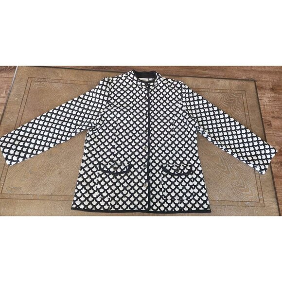 Isaac Mizrahi Live Black And White Snap lightweight Jacket Sz L - Picture 1 of 6